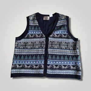 Erika II Vintage  Navy Multicolor Knit Vest Sweater Womens Size 1X  38/40